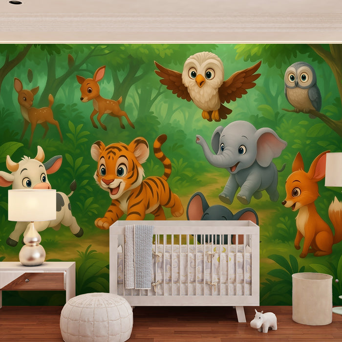 Papel pintado infantil | Aventura de animales del bosque