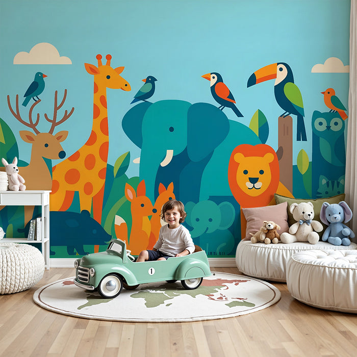 Papel de parede criança | Safari exótico e animais coloridos