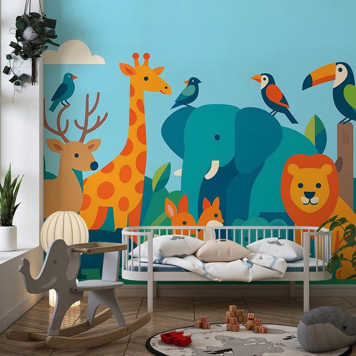 Papel de parede criança | Safari exótico e animais coloridos