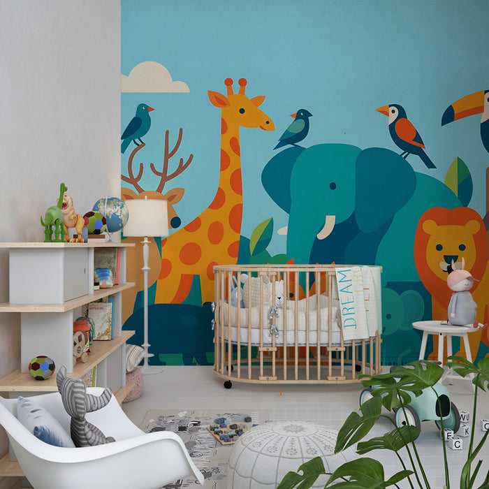 Papel de parede criança | Safari exótico e animais coloridos
