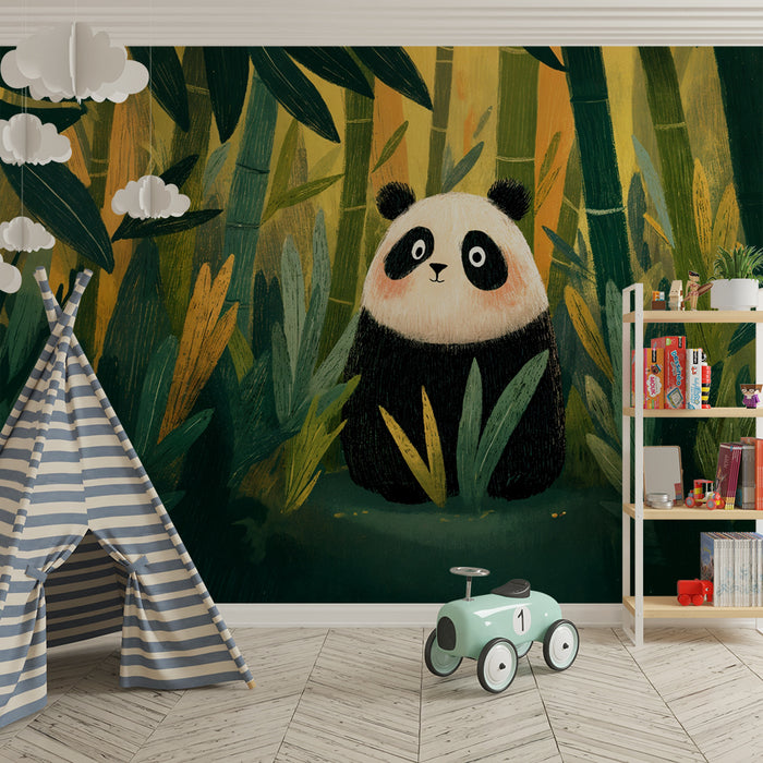 Panda wallpaper | Adorable illustration of a panda in a bamboo forest