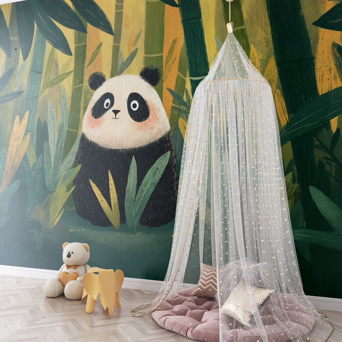 Panda wallpaper | Adorable illustration of a panda in a bamboo forest