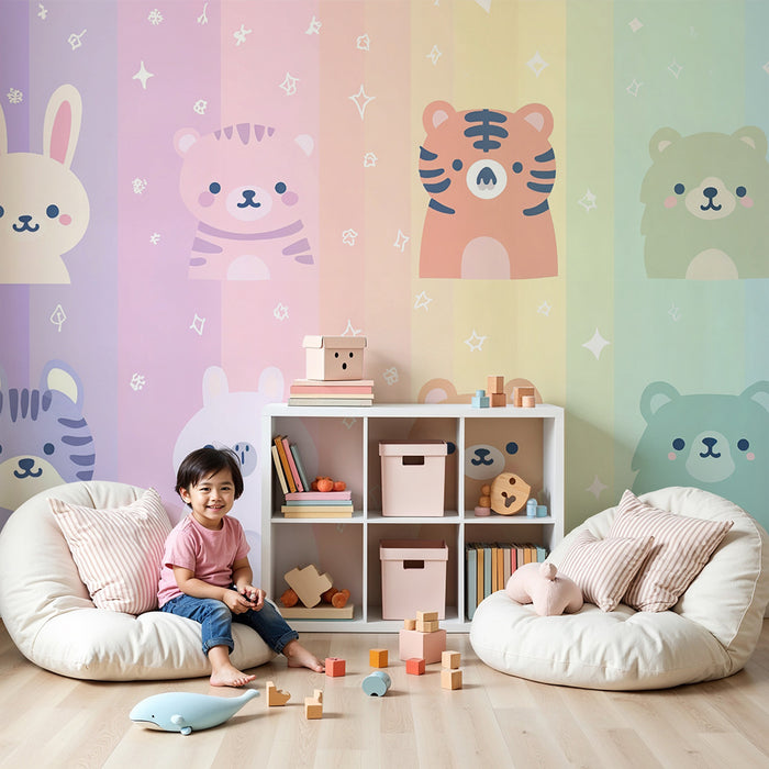 Dierenbehang kawaii | Pastel regenboog