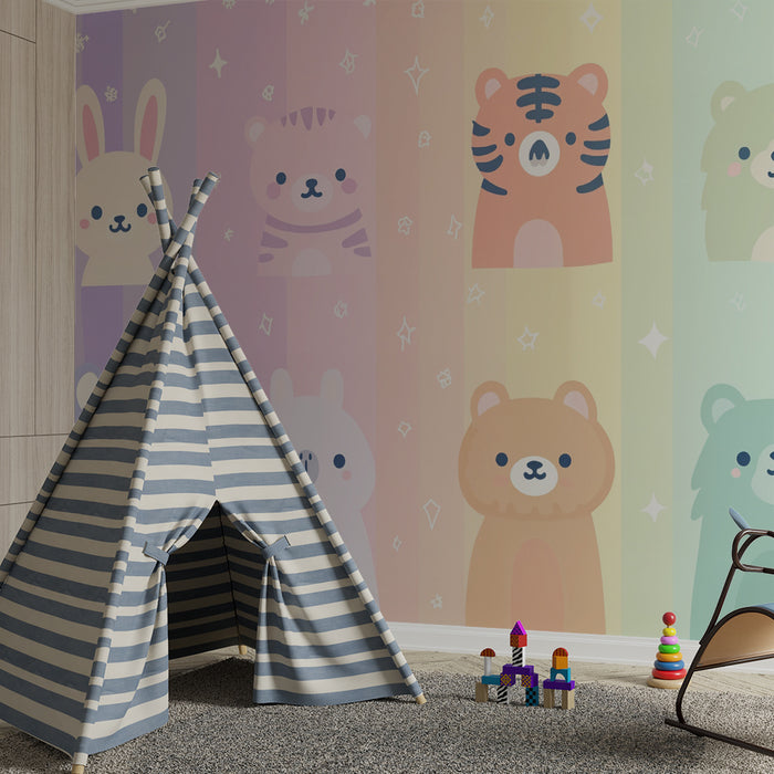 Dierenbehang kawaii | Pastel regenboog
