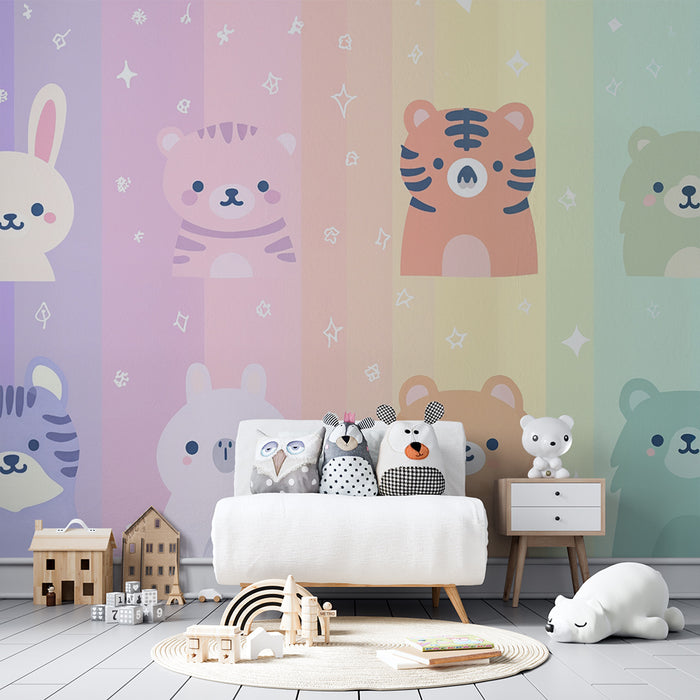 Dierenbehang kawaii | Pastel regenboog