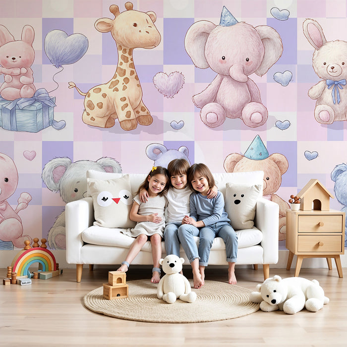 Χαριτωμένα ζωάκια ταπετσαρία | Απαλός σχεδιασμός για το παιδικό δωμάτιο