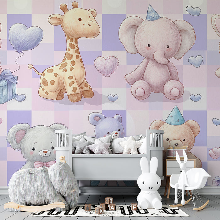 Χαριτωμένα ζωάκια ταπετσαρία | Απαλός σχεδιασμός για το παιδικό δωμάτιο