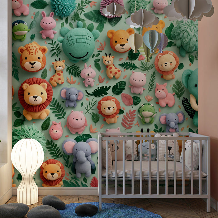 Papel de parede animais de pelúcia | Ambiente de selva para crianças