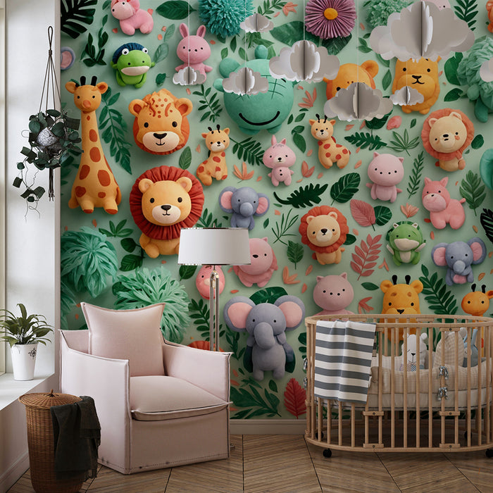 Papel de parede animais de pelúcia | Ambiente de selva para crianças