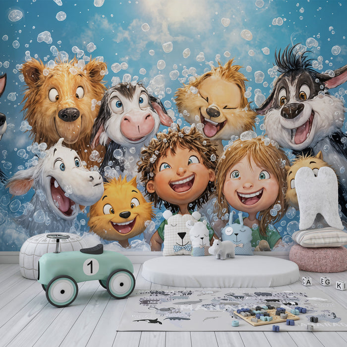 Papier peint joyeux animaux | Ambiance amusante pour enfants