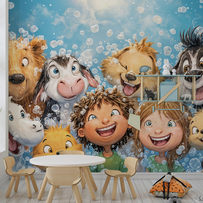 Papier peint joyeux animaux | Ambiance amusante pour enfants