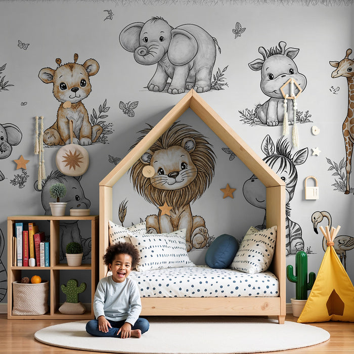 Tapeta so zvieratami pre bábätká | Jemná a hravá atmosféra pre detskú izbu