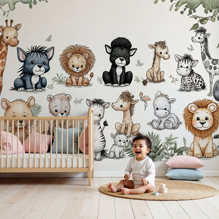 Tapeta so zvieratami savany | Dekorácia stien pre detskú izbu