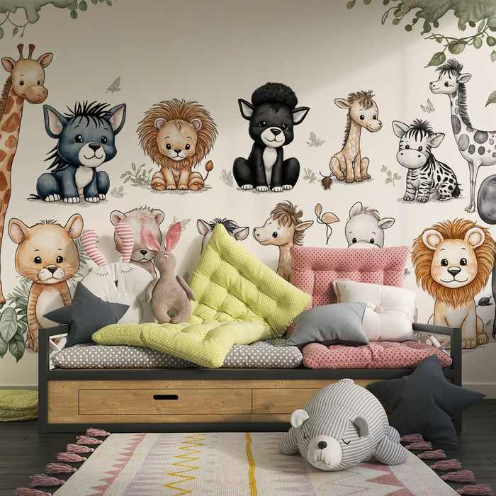 Tapeta so zvieratami savany | Dekorácia stien pre detskú izbu