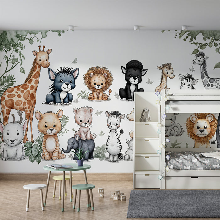 Tapeta so zvieratami savany | Dekorácia stien pre detskú izbu