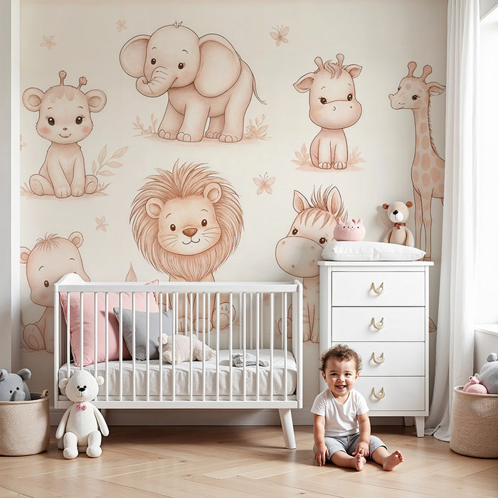 Tapéta Zvieratá savany | Jemné a roztomilé vzory