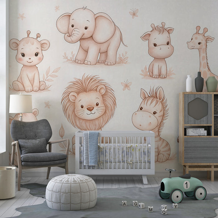 Tapéta Zvieratá savany | Jemné a roztomilé vzory