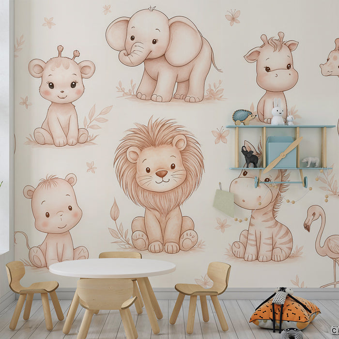 Tapéta Zvieratá savany | Jemné a roztomilé vzory