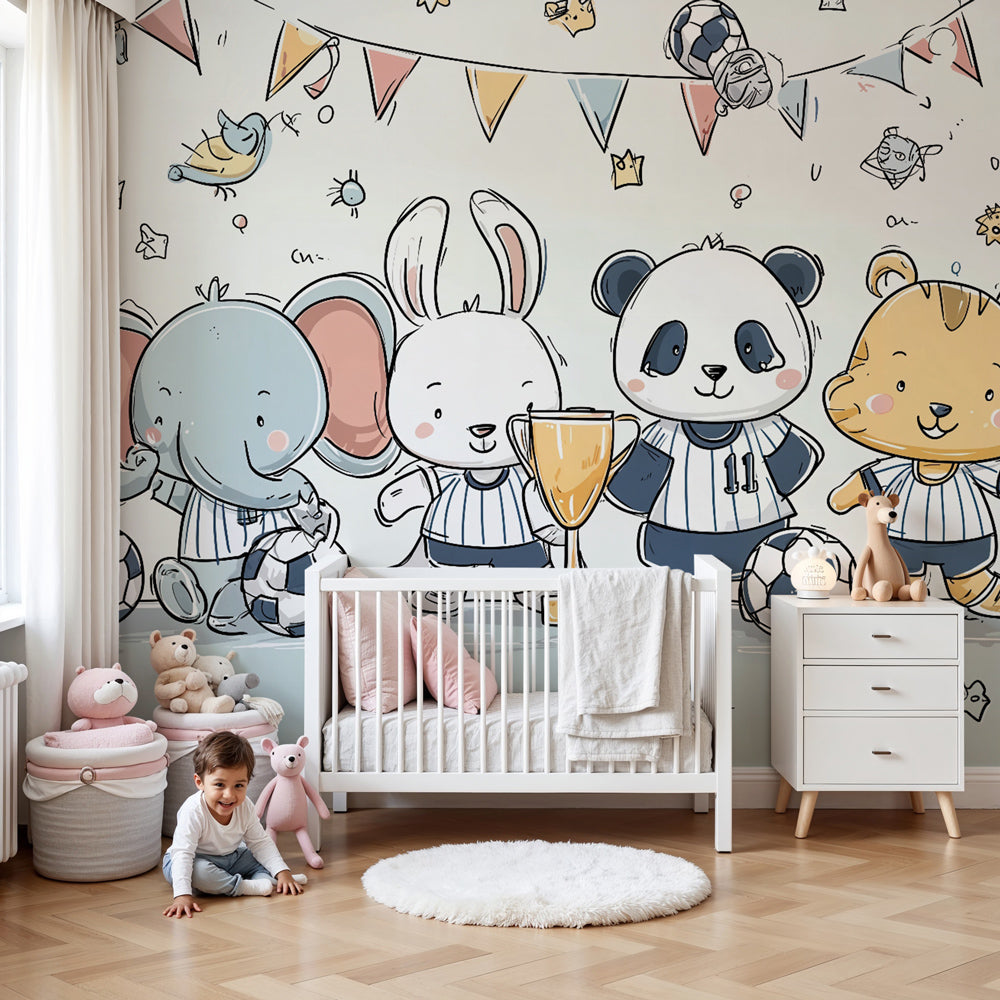 Carta da parati animali calcio | Divertente e colorata — Kids Wall, image size:1000x1000