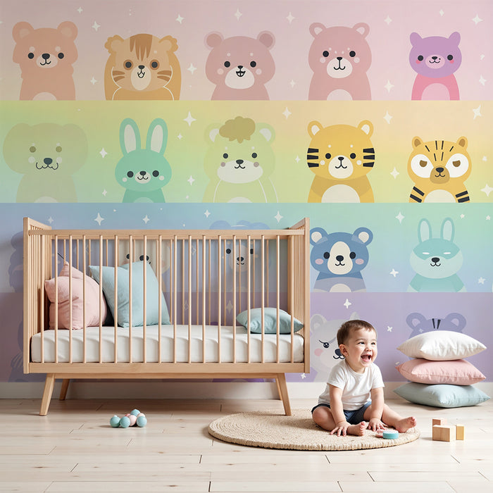 Papel de parede μια ζωγραφιά με χαριτωμένα ζώα | Σχεδιασμός αχνό του ουράνιου τόξου