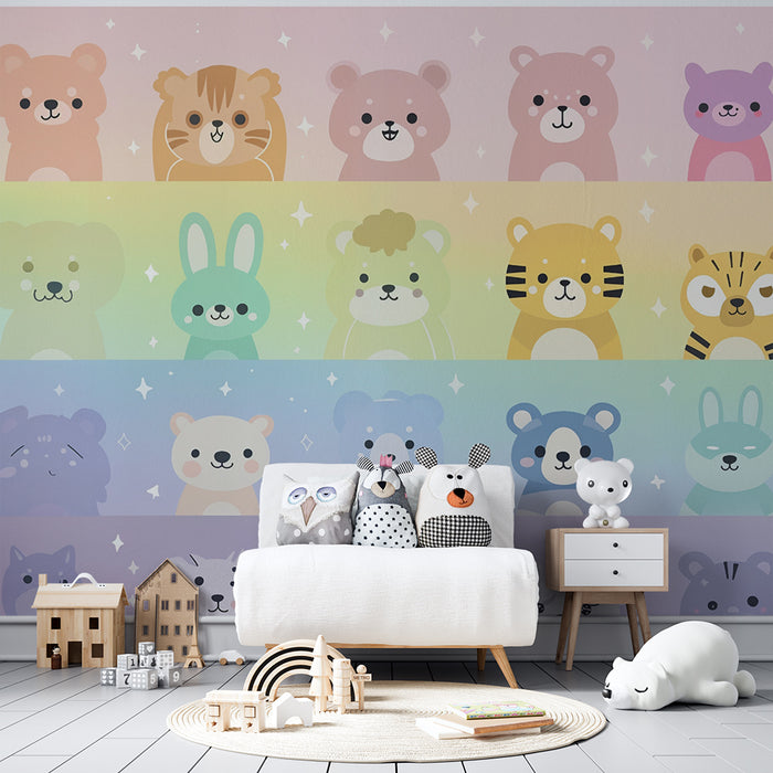 Papel de parede μια ζωγραφιά με χαριτωμένα ζώα | Σχεδιασμός αχνό του ουράνιου τόξου