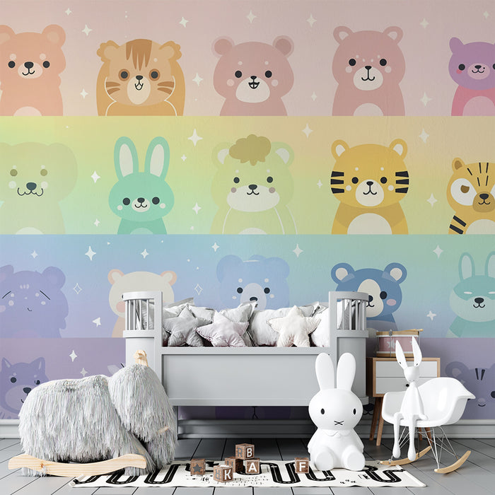 Papel de parede μια ζωγραφιά με χαριτωμένα ζώα | Σχεδιασμός αχνό του ουράνιου τόξου