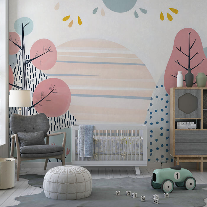 Papel pintado infantil | Paisaje gráfico pastel