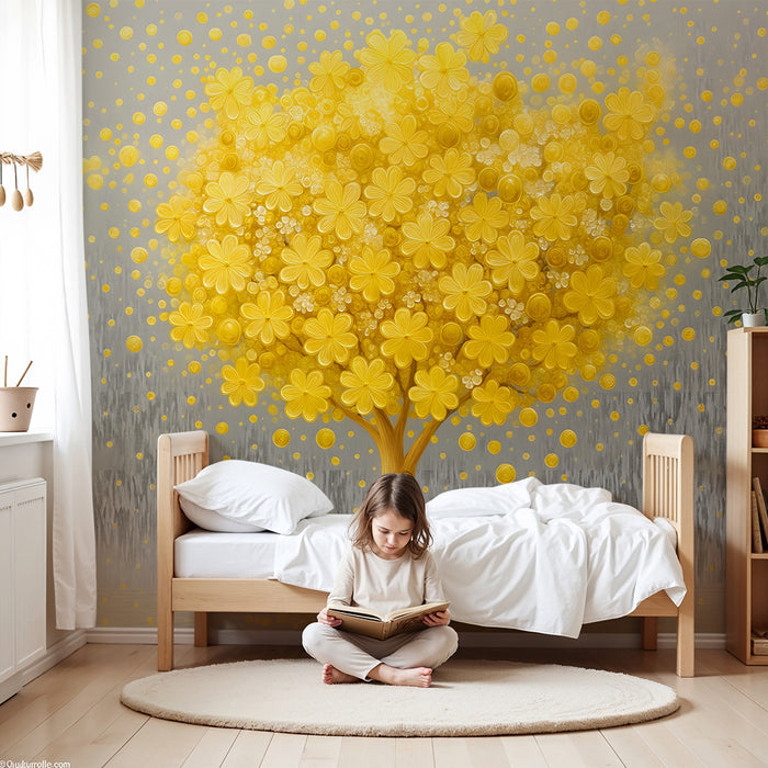Papier de parede dječja soba | Zlatno cvjetno drvo