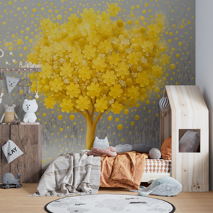 Papier de parede dječja soba | Zlatno cvjetno drvo