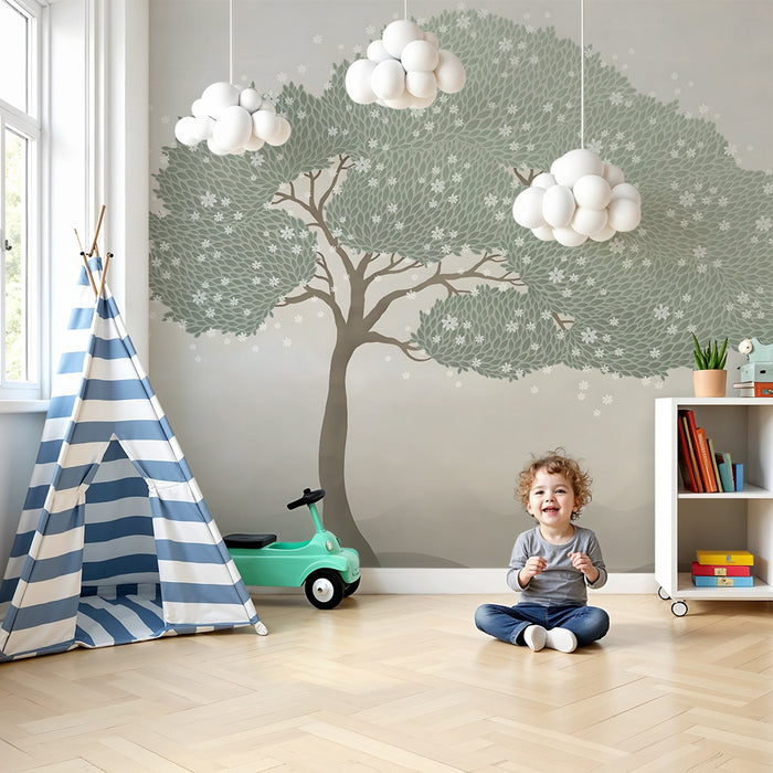 Kinderkamer behang | Mystieke boom en delicate bloemen