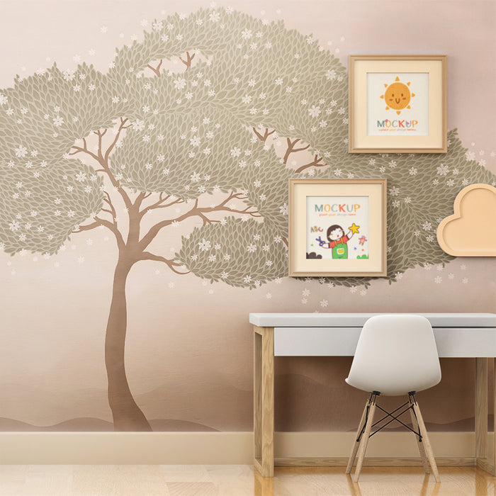 Kinderkamer behang | Mystieke boom en delicate bloemen