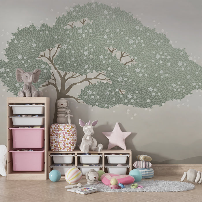 Kinderkamer behang | Mystieke boom en delicate bloemen