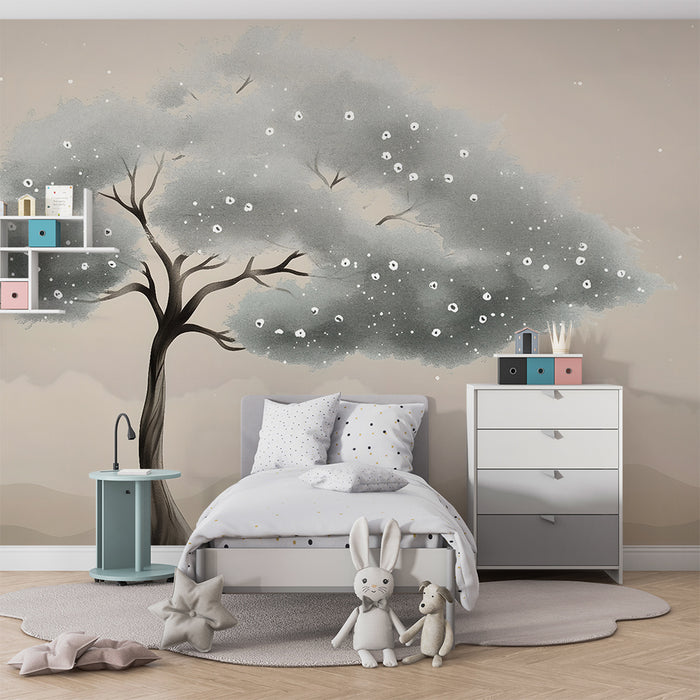 Papel pintado infantil | Árbol onírico en suave neblina