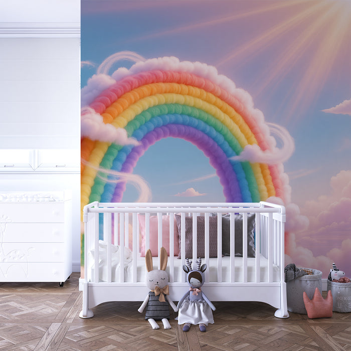 Papel pintado infantil | Arco iris mágico y nubes esponjosas