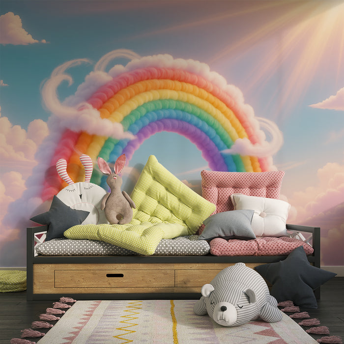 Papel pintado infantil | Arco iris mágico y nubes esponjosas