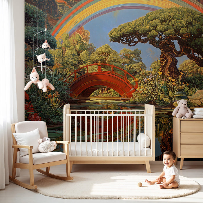 Papel pintado infantil | Puente arqueado y arco iris