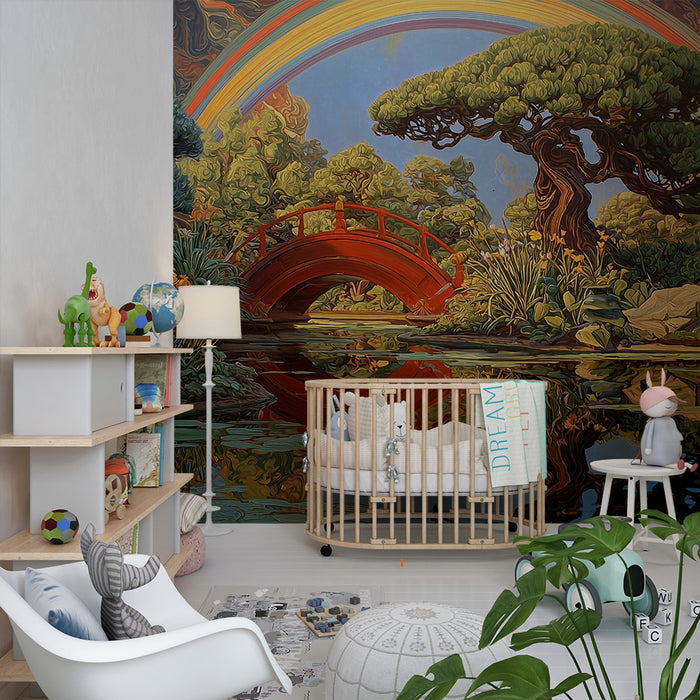 Papel pintado infantil | Puente arqueado y arco iris