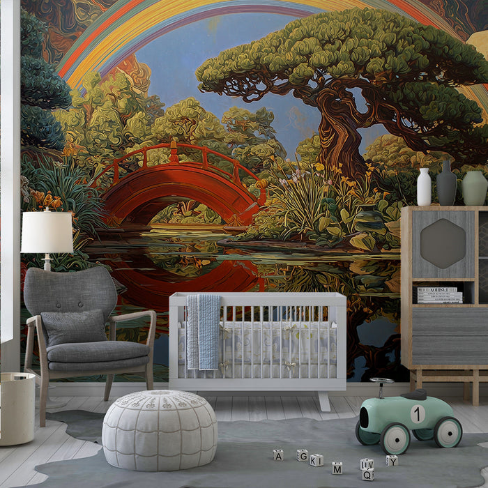 Papel pintado infantil | Puente arqueado y arco iris