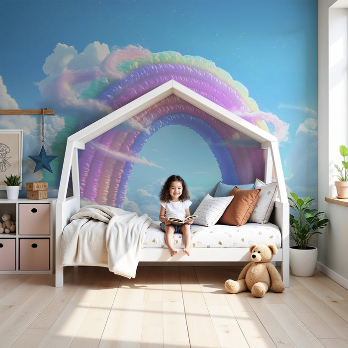 Papel pintado infantil | Arco iris y nubes pastel