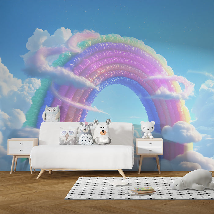 Papel pintado infantil | Arco iris y nubes pastel