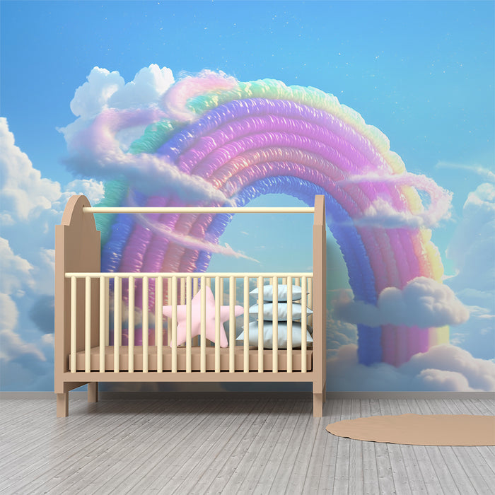 Papel pintado infantil | Arco iris y nubes pastel
