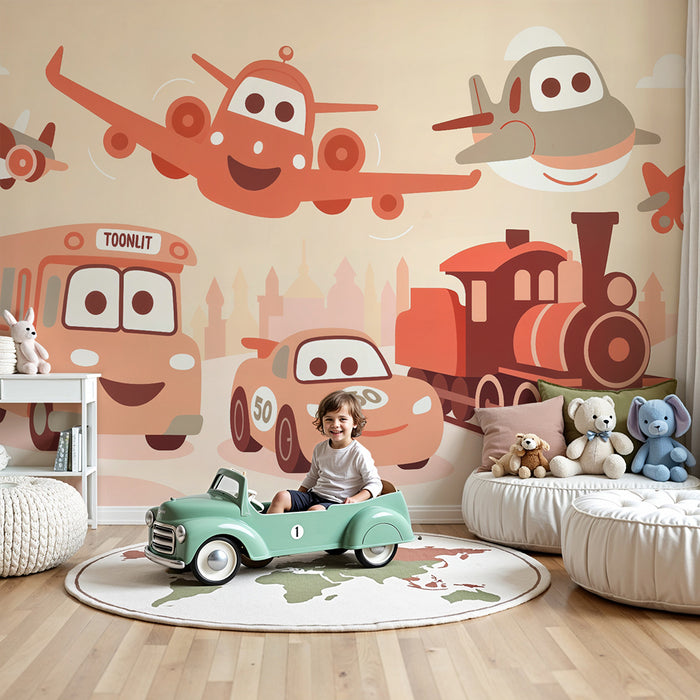 Kinderzimmer Tapete | Fröhliche und bunte Fahrzeuge