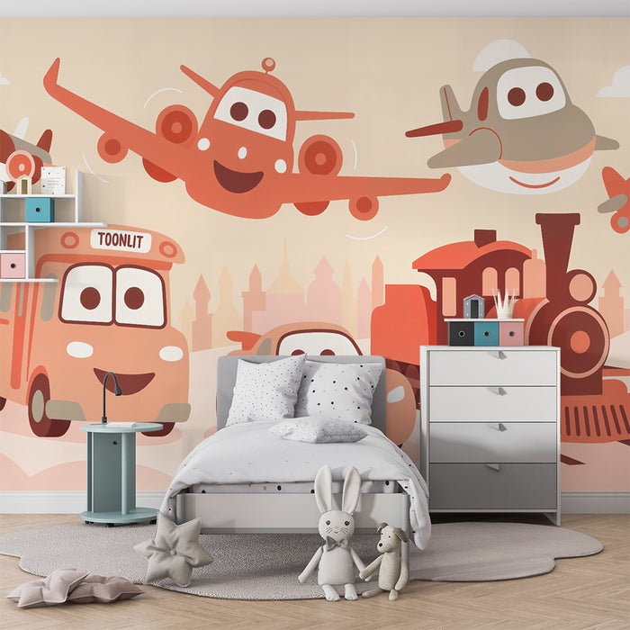 Kinderzimmer Tapete | Fröhliche und bunte Fahrzeuge