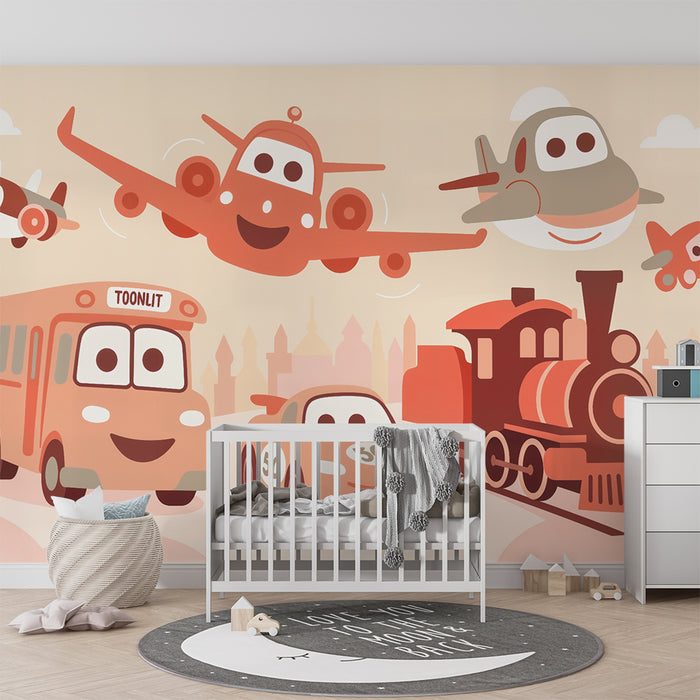 Kinderzimmer Tapete | Fröhliche und bunte Fahrzeuge