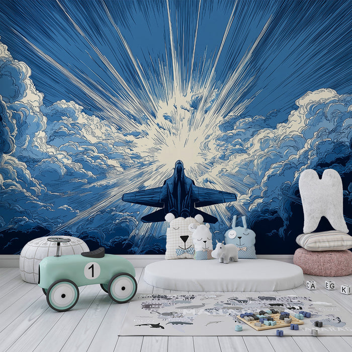 Kinderzimmer Tapete | Flugzeug durch die Wolken