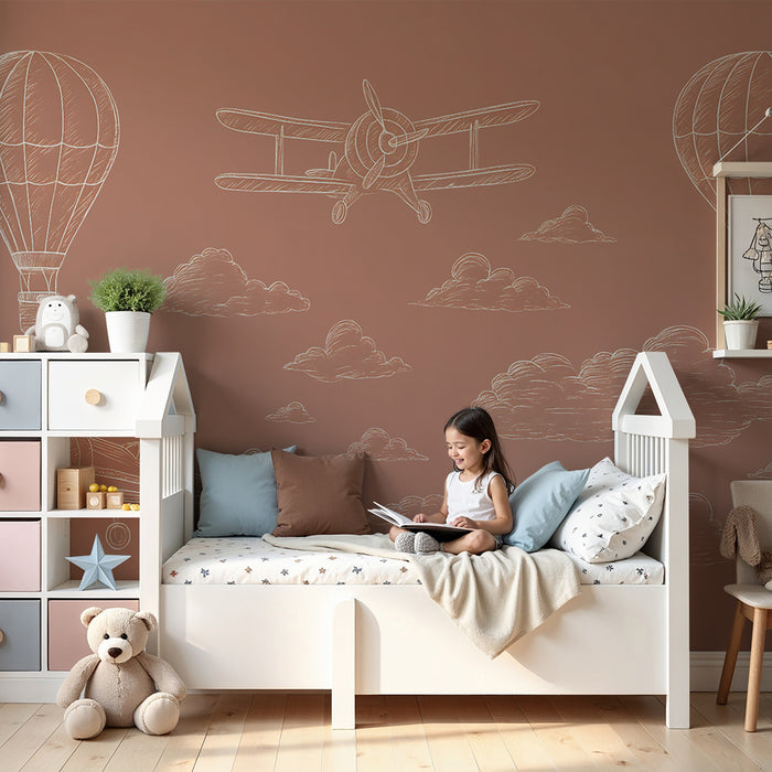 Papier peint aéronautique | Design vintage d'avions et montgolfières