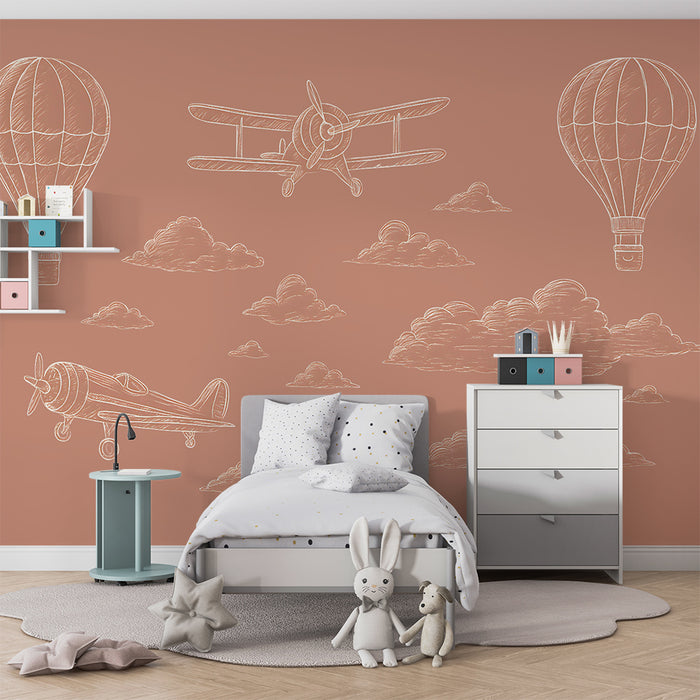 Papier peint aéronautique | Design vintage d'avions et montgolfières