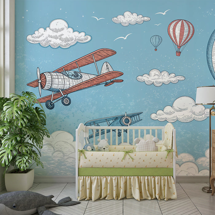 Papel de parede aeronáutico | Aviões vintage e balões de ar quente