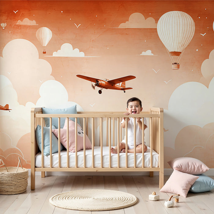 Tapet s avion i baloni | Приключение винтидж в цветно небе