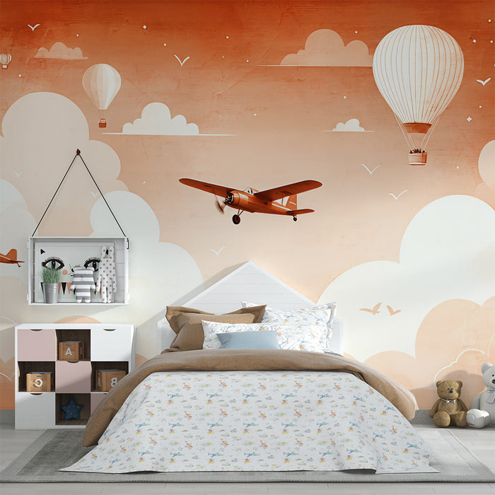 Tapet s avion i baloni | Приключение винтидж в цветно небе